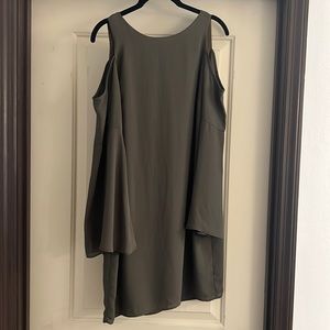 Open shoulder, bell sleeve aqua dress